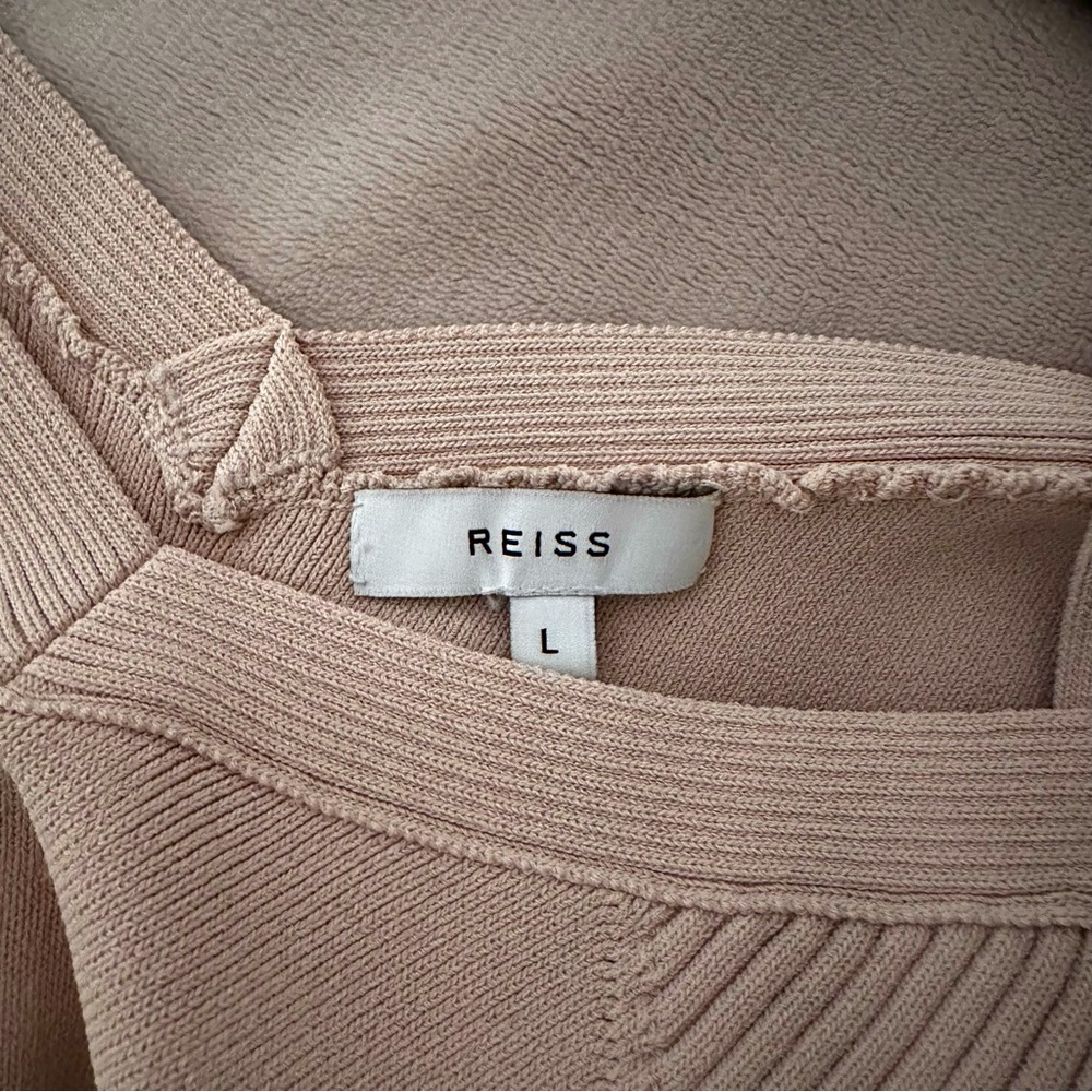 Reiss Rosina - Knitted Short-Sleeved Top in Apricot size L